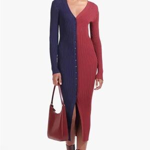 STAUD Two-Tone Navy and Burgundy Midi Dress